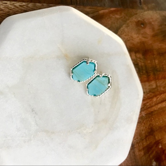Silver & Turquoise Dainty Stone Earring Studs NEW - Picture 2 of 2